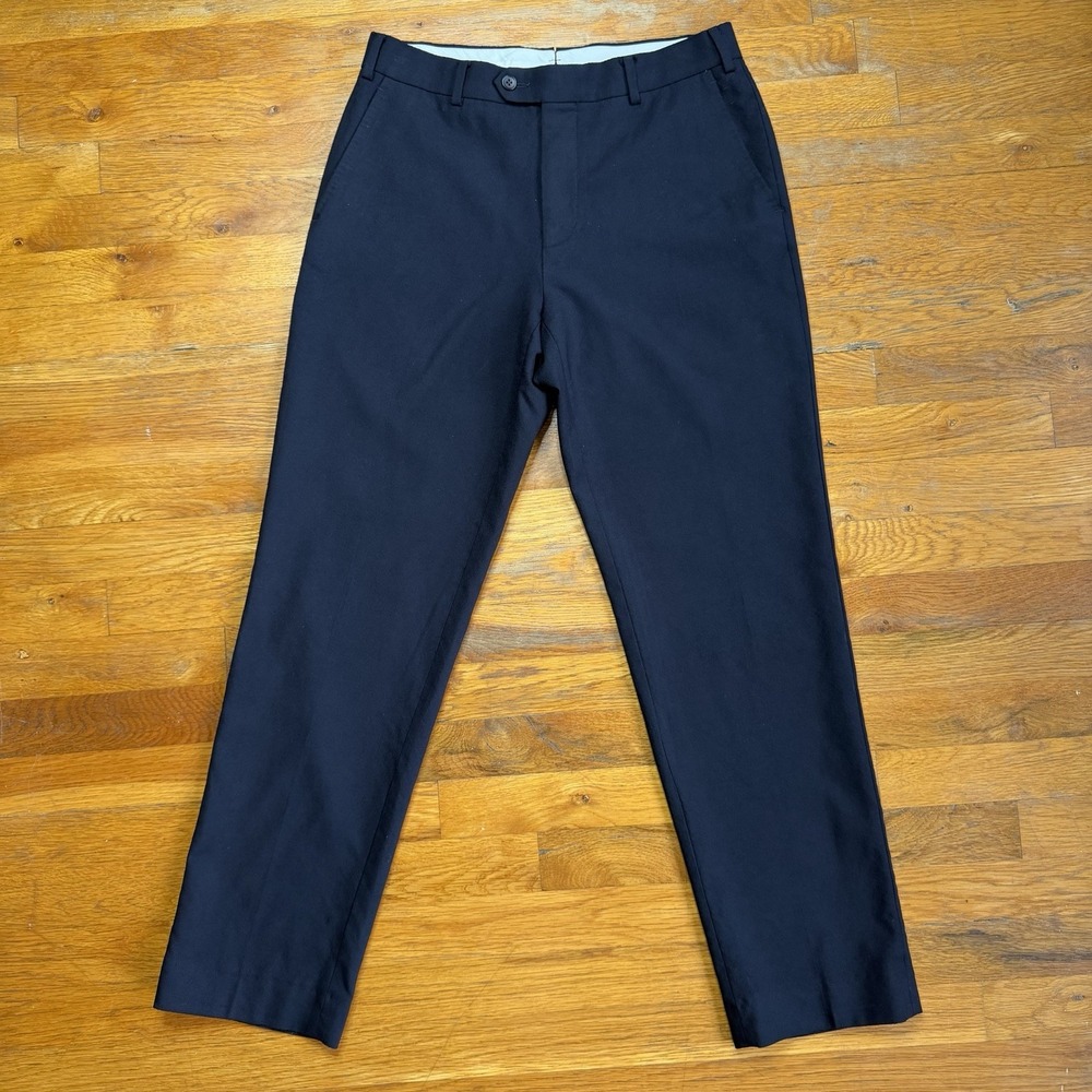 Suitsupply Straight Leg Mens Trousers 30x29.5 Black Wool Lanificio Rogna Pants